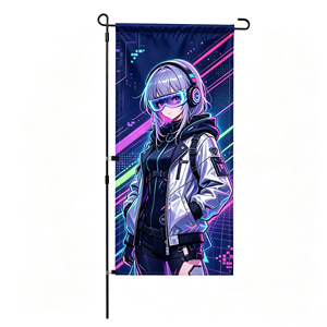 Drapeau numérique personnalisable sur le thème de l'anime, double face, réglable, résistant au vent, en polyester, pour jardin, à suspendre, avec mât en fer - Product Image 1