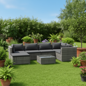 Ensemble de salon de jardin en rotin gris 6 places, mobilier d'extérieur au design contemporain - Product Image 2