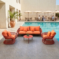 Ensemble de salon de jardin en aluminium résistant aux intempéries avec cadre en aluminium et cordage tressé, canapé orange pour extérieur avec table basse