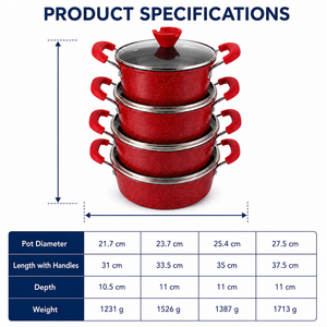 Ensemble de 4 casseroles en fer avec revêtement antiadhésif, couvercles en verre, poignées en plastique, empilables pour gagner de la place - Product Image 2