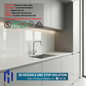 Armoire de cuisine minimaliste HG Skinny Shaker avec cadre encastré, finition <span class=keywords><strong>chêne</strong></span> blanc clair, style Shaker fin et brillant, et vitrine en verre sur mesure - Product Image 1