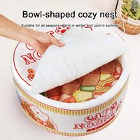 Lit pour chat rond en peluche imprimé en forme de ramen, type fermé, style ramen japonais, double usage, chaud, amovible, lavable, pour usage intérieur en hiver