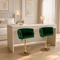 Chaises de bar ergonomiques en velours avec base dorée de luxe, pivotantes et réglables, chaises hautes de comptoir ergonomiques pour la cuisine