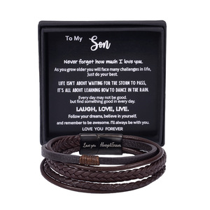 <b>Leather</b> Cord Hand-Woven <b>Bracelets</b> Men's 7.5 8.5 9 Inches Gift Jewelry - Product Image 1