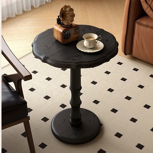 French Style Wooden Coffee <b>Table</b> <b>Black</b> Solid Wood <b>Round</b> <b>Side</b> <b>Table</b> For Living Room Sofa Corner Use - Product Image 2