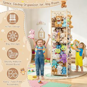 ชั้นวางตุ๊กตาไม้ 3 ชั้น สำหรับจัดเก็บของเล่นเด็ก สีไม้ธรรมชาติ - Product Image 4