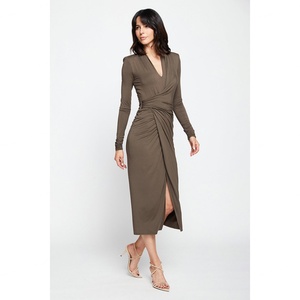 Vestido de punto francés de manga larga, nuevo diseño, ajustado, sexy y elegante, con abertura, largo medio, al por mayor - Product Image 2