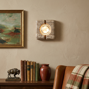 Applique murale carrée créative en marbre travertin jaune, style Wabi Sabi, postmoderne, de luxe, avec éclairage <span class=keywords><strong>LED</strong></span>, <span class=keywords><strong>pour</strong></span> chambre, chevet, couloir, villa - Product Image 2