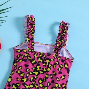 Maillot de bain une pièce pour enfants, imprimé léopard, avec bretelles et volants, pour l'été et la plage - Product Image 4