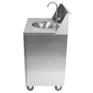 Station de lavage des mains portable d'extérieur en acier inoxydable avec armoire, réservoir et lavabo électrique mobile sur pied - Product Image 1