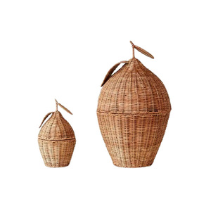 Rattan Lemon <b>Storage</b> <b>Basket</b> Hand Woven Fruit Shaped With Handle For Home Decor - Product Image 3