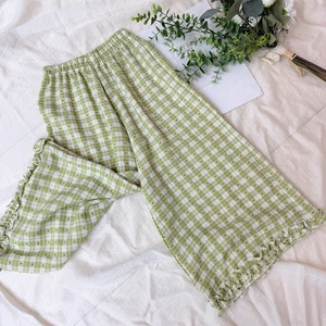 Set Pigiama Estivo Casual a Quadretti per Ragazze Canotta con Volant e Pantaloni a Gamba Larga 100% Poliestere Traspirante Leggero Abbigliamento da Casa - Product Image 5