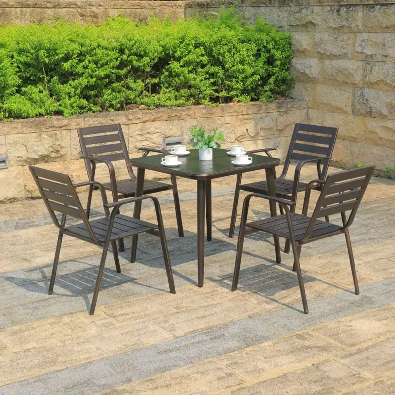 Combinaison de table et de chaises en aluminium pour les loisirs de plein air, meubles pour cour extérieure, hôtel B & B exposé au soleil et à la pluie