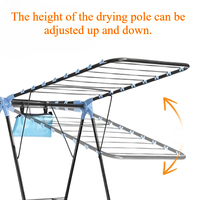 Séchoir à linge pliant double niveau en métal fonctionnel avec design en forme d'aile mobile pour balcon, salle de bain, rangement de chaussures et sacs