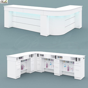 Table de <span class=keywords><strong>bar</strong></span> à ongles, meuble de manucure, blanc, brillant, courbé en L, pour manucure - Product Image 2