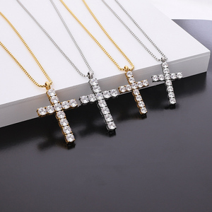 Collana con croce in acciaio inossidabile dorato Hip Hop per donna gioielli da uomo ciondolo croce con zirconi catena ghiacciata sul collo collo egiziano CZ - Product Image 1