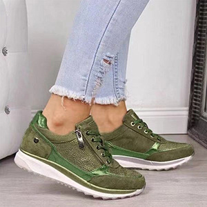 Baskets pour femmes, chaussures de sport à talon plat, style sportif basique, décontractées, pour le quotidien et l'extérieur, en PU respirant, toutes couleurs unies : bleu, vert, beige - Product Image 1