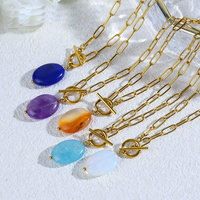 Cadena OT Personalizada de Moda, Antideslustre, de Acero Inoxidable 316L, Chapada en Oro de 14k y 18k, con Piedras Naturales de Cristal y Jade, para Hombre y Mujer