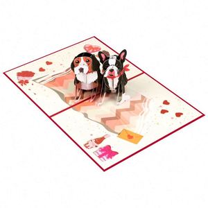 Carte de vœux créative en 3D avec motif d'animaux, chat et chien, avec enveloppe - Product Image 2