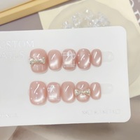 NEW Arrival Cat Eye Press on Nails 10 pcs/set French Butterfly Flower Acrylic Faux Artificial Press on Nails