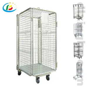 Quality Durable Collapsible Supermarket Heavy Duty Foldable Warehouse Cart Trolley Roll Cage Container For Storage