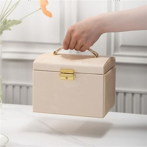 Square Handmade Customizable Eco-Friendly Gift <b>Box</b> <b>Jewelry</b> Organizer Large Capacity Double Drawers PU <b>Leather</b> for Travel Storage - Product Image 3