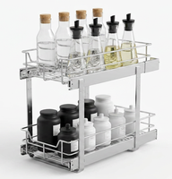 Organisateur de placard coulissant moderne en fer chromé robuste à 2 niveaux, étagère de rangement de cuisine à extension complète pour casseroles, poêles et épices