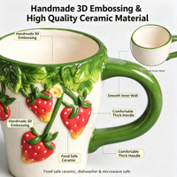 Mug en céramique 3D fait main avec motif fraise en relief, tasse esthétique pour femme, décoration de cuisine mignonne et cadeau idéal