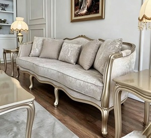 Sofá de Lujo de Madera Maciza Francesa, Color Dorado Champán, Sofá Informal para Sala de Estar, Tela Jacquard - Product Image 1