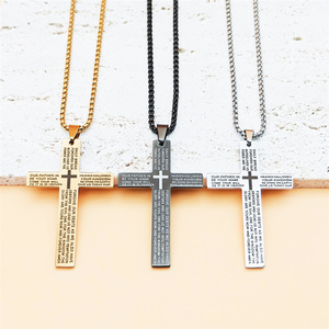Venta al por mayor impermeable de moda de acero inoxidable geométrico grabado cristiano <span class=keywords><strong>Biblia</strong></span> oración carta personalizada Cruz colgante collar - Product Image 5