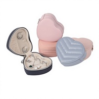 Boîte à bijoux de voyage en forme de cœur avec miroir, personnalisable en usine, pour boucles d'oreilles, colliers, bagues, en cuir PU, boîte de rangement cadeau