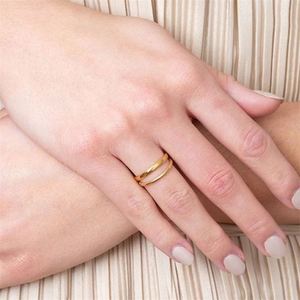 Trend Retro Simple Open <b>Ring</b> for Women Double <b>Adjustable</b> Stainless Steel with Gold Plating - Product Image 3