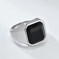 Bague pour homme en acier inoxydable hypoallergénique, fabrication artisanale, pierre précieuse d'obsidienne naturelle carrée, bijoux élégants