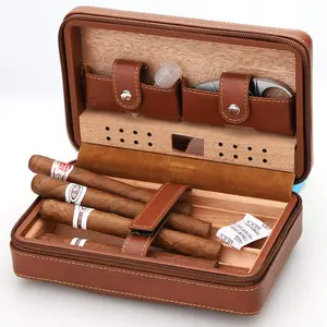 Vente en gros d'humidificateur de voyage en cuir et bois cave à cigares en cèdre étui à cigares accessoires cadeau