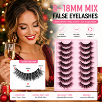 Faux cils en vison synthétique mélangé 8-18mm, fabriqués à la machine, avec bande en coton, personnalisables avec logo, marque privée, effet wispy, pour soirée, petits, en paire