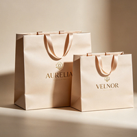 Sac en papier cartonné blanc avec poignées en ruban, logo personnalisé imprimé pour les emballages de cadeaux de luxe, la vente au détail et les petites entreprises