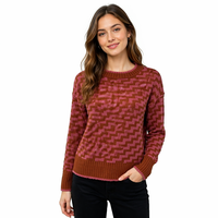 Pull en tricot à motif géométrique jacquard à manches longues décontracté pour femmes pour Noël