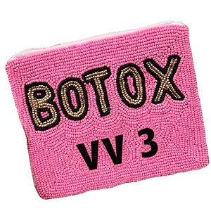 Porte-monnaie zippé rose fait main avec perles et texte Botox, grand portefeuille de voyage durable - Product Image 5