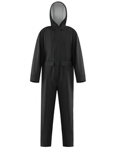 Traje Impermeable Negro con Capucha, Ropa de Trabajo de una Pieza, Uniforme para Lluvia, Unisex, Industrial, para Exteriores, Fabricante de Ropa Personalizada - Product Image 1