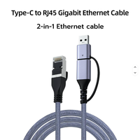 Cable Ethernet 2 en 1 USB/TIPO-C a RJ45, Adaptador de Red Gigabit, Conexión Directa, Carcasa de Aluminio