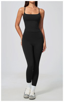 Ensemble de sport décontracté 2 pièces pour femme, jaune citron rayé, sans manches, col sans bretelles, leggings taille haute, polyester respirant