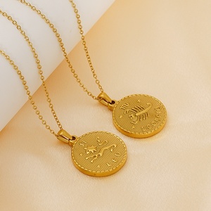 Collares con Colgante del Zodiaco <span class=keywords><strong>de</strong></span> 12 Meses, Estilo Moderno, Forma <span class=keywords><strong>de</strong></span> Moneda Redonda, Acero Inoxidable, Chapado en Oro <span class=keywords><strong>de</strong></span> 18k, para Mujeres y Hombres - Product Image 2