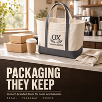 Sac fourre-tout en toile avec logo personnalisé, poche avant et bordure grise, sac de shopping réutilisable pour la vente au détail et l'emballage de cadeaux