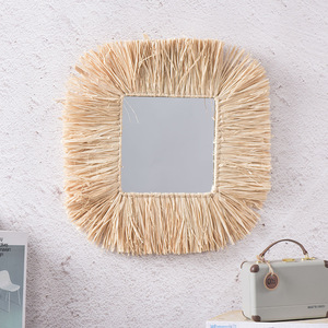 <b>Square</b> Raffia <b>Mirror</b> Aluminum Lens Framed Decorative Wall <b>Mirror</b> For Home Studio Homestay - Product Image 3