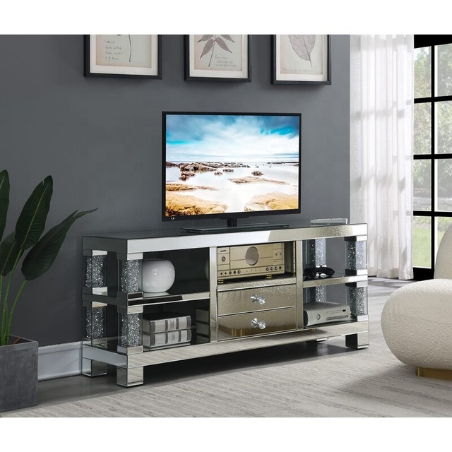 American Style Modern Mirrored TV Stand Fashion Design TV Table with Shelf and Drawers