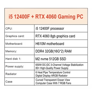 I5 12400F RTX4060 8G DDR4 RGB H610 Motherboard Full Gaming <b>Pc</b> CUSTOM Computer <b>Set</b> Equipment Desktops Wholesale Build <b>Pc</b> - Product Image 2