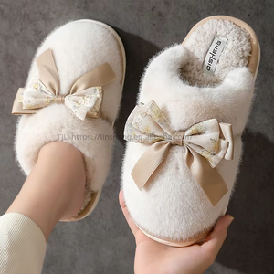 Wholesale Brand New Spring Cotton for <b>Slippers</b> Winter Lace Bow Lightweight Soft Home Use Embroidered Logo Non-Slip Fast Shipping - Product Image 2