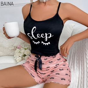 おしゃれな女性用カジュアルパジャマセットミルクシルクホルターショーツツーピースホームウェアセクシー下着 - Product Image 5