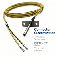 Sonde de température à montage sur bride, thermocouple de type K personnalisé avec câble en fibre de verre, vente en gros d'usine OEM ODM