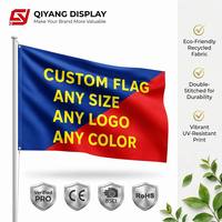 Drapeau publicitaire personnalisé avec logo QIYANG DISPLAY, tissu recyclé écologique, résistant aux UV, durable, drapeau d'exposition